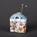 Pincushion, Floral Shopping Bag, Blue Silk, Sewing Gift, Pin Cushion