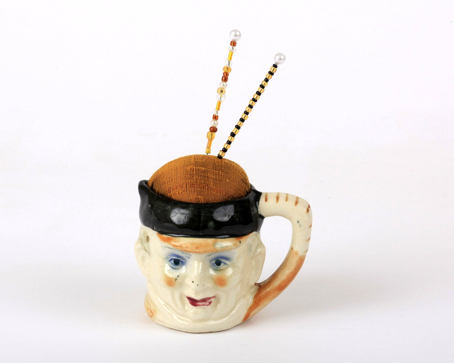 Pincushion, Toby Mug, Character Mug, Occupied Japan, Vintage, Antique, Collectible, Pin Cushion
