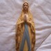 Antique French religious statue sculpture Holy virgin Mary Lourdes, madonna, signed by artist, saint w rosary , crucifix, in original box