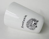 Hedgehog, hand painted white porcelain mug