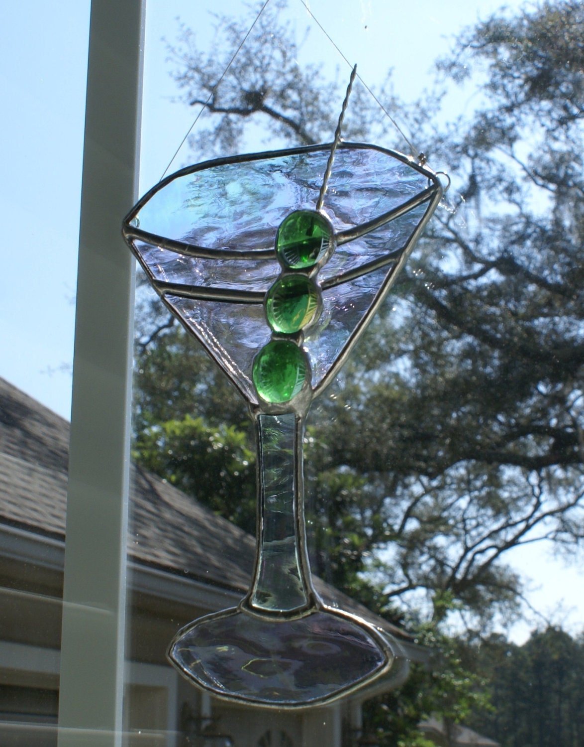 Martini Glass with Olives Stained Glass by StainedGlassJewels
