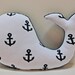 Navy white WHALE pillow - nursery toy nautical plushie - minky anchor boat beach - baby shower decor