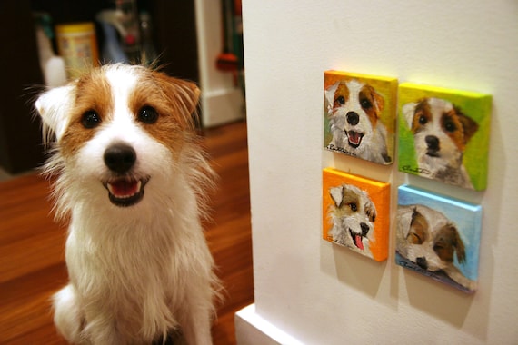 Series of 4 miniature custom paintings of YOUR DOG (3x3")