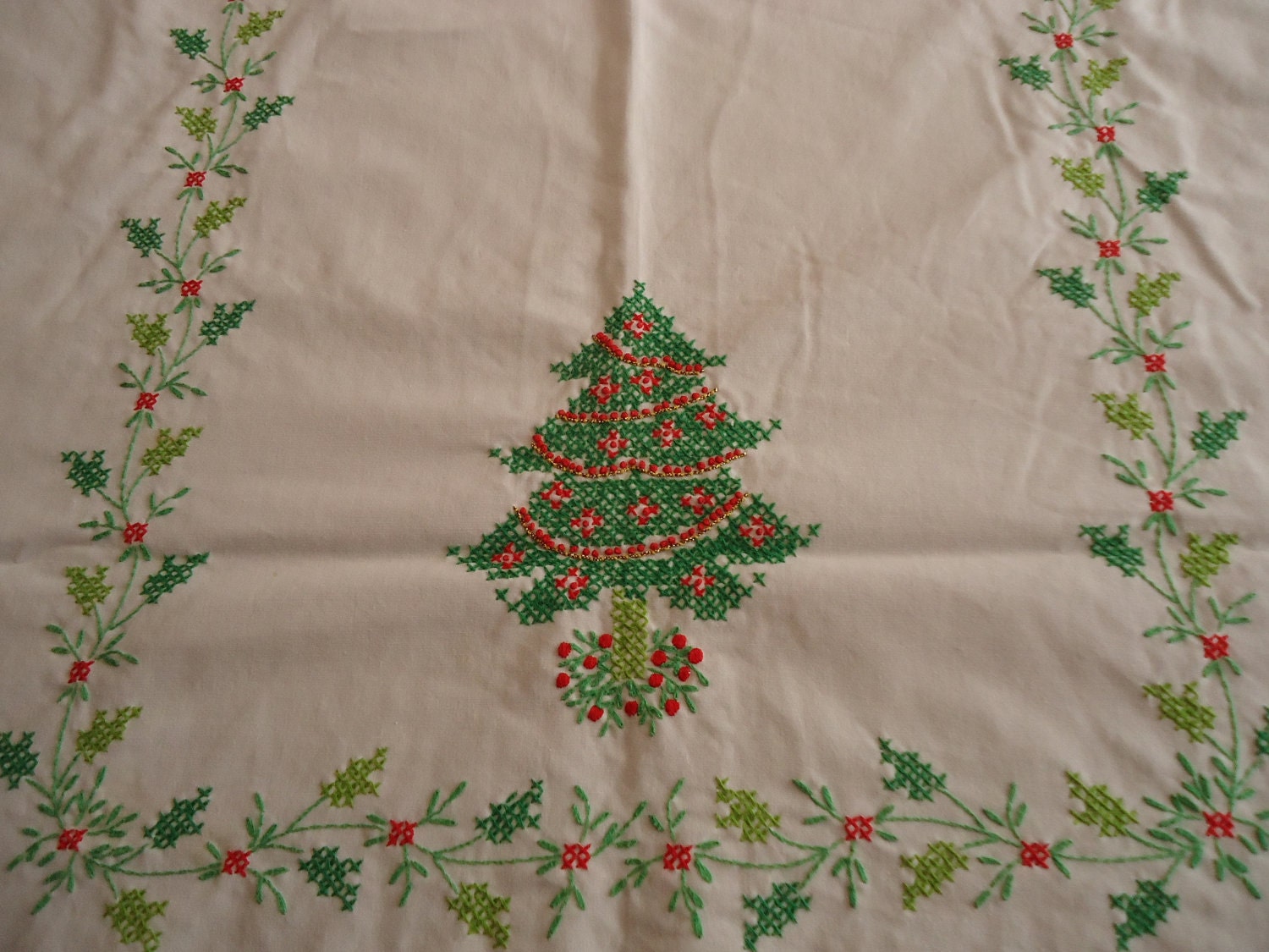 Christmas table cloth and napkin set handmade embroidered