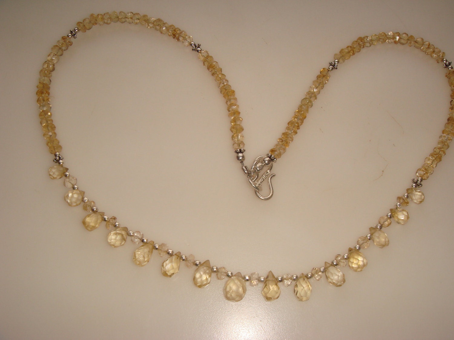 Genuine Hand Faceted Citrine Briolettes And Beads With Silver Necklace