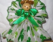 Shamrock Good Luck Angel , Handmade, 3 inch, Irish Angel