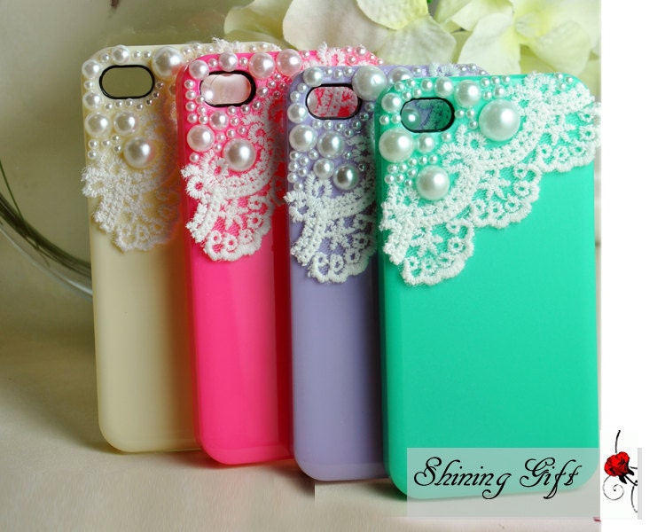 4 Colors For Choice- Lace with Pearl iPhone 4 case, iPhone 4s case, iPhone case, iphone cover ,iphone 4 cover, case for iPhone 4/iphone 4S