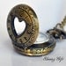 Brass Antique Bronze Finish Carved Flower Heart Pocket Watch Necklace Watch