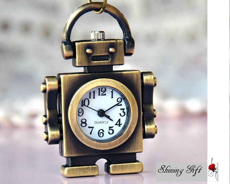 Vintage style Robot Pocket Watch Necklace