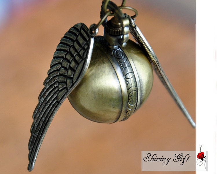 Enchanted Golden Snitch WATCH necklace silver Double side wings