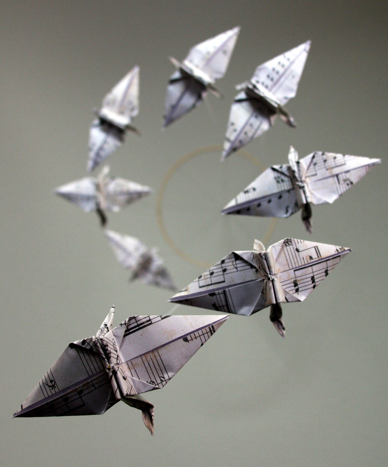 Music Notes Spiral Origami Crane Mobile