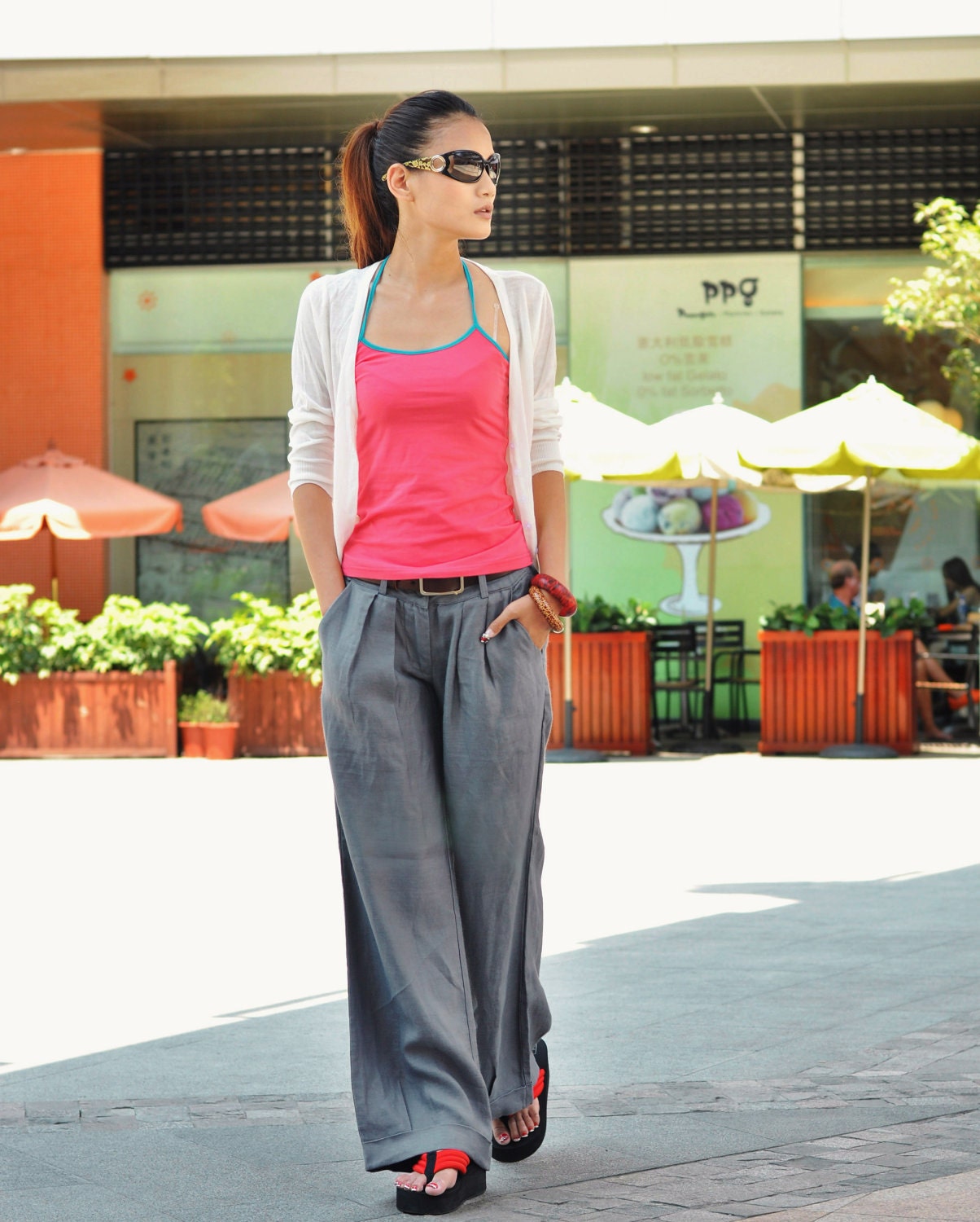 New Design Gray Fine Wide Legs Long Pants - NC050