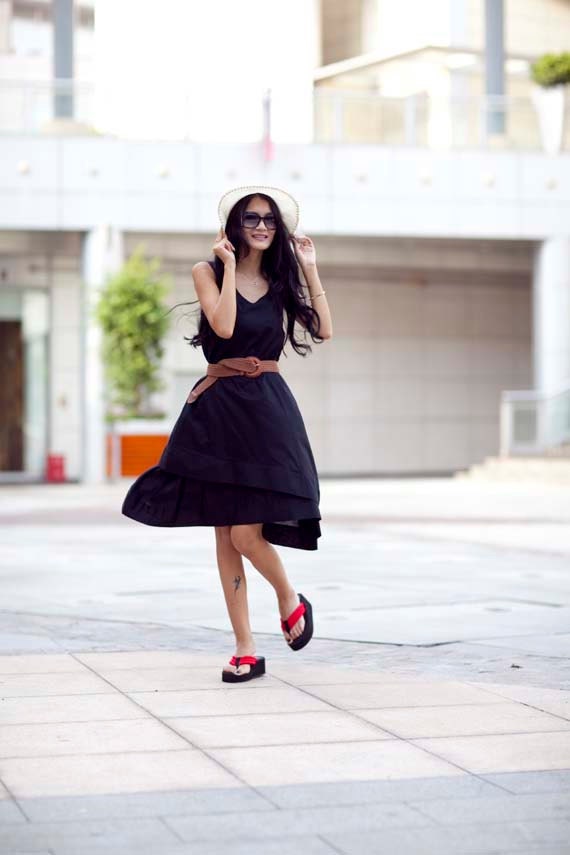 Black Double-layer Round neck Summer Dress - NC121