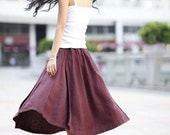 Comfortable Deep Red Elastic Waist Skirt For Autumn - NC168