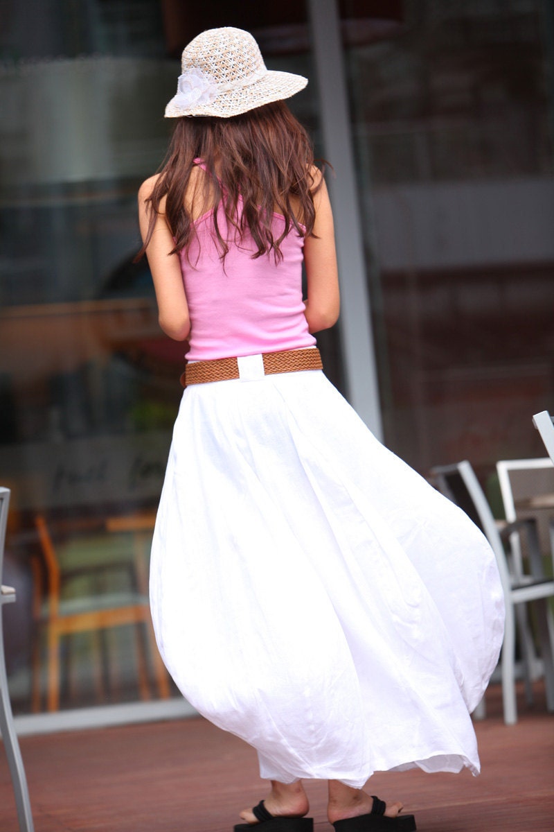 Romantic White Pretty Linen Bud Long Maxi Skirt - NC346