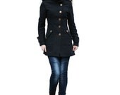 Black Coat Fitted Military Jacket Winter Wool Jacket Casual Cashmere Women Coat - Custom made - NC261