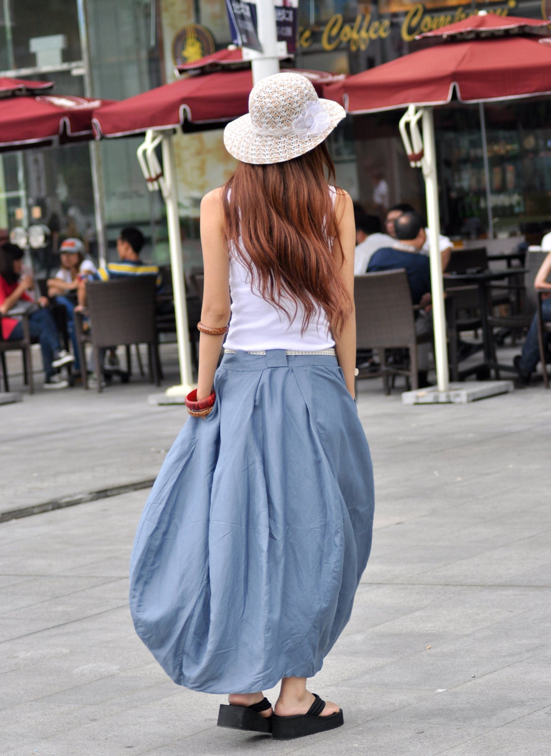 Sexy Grey-blue Skirt Linen Bud Long Maxi Skirt - NC024