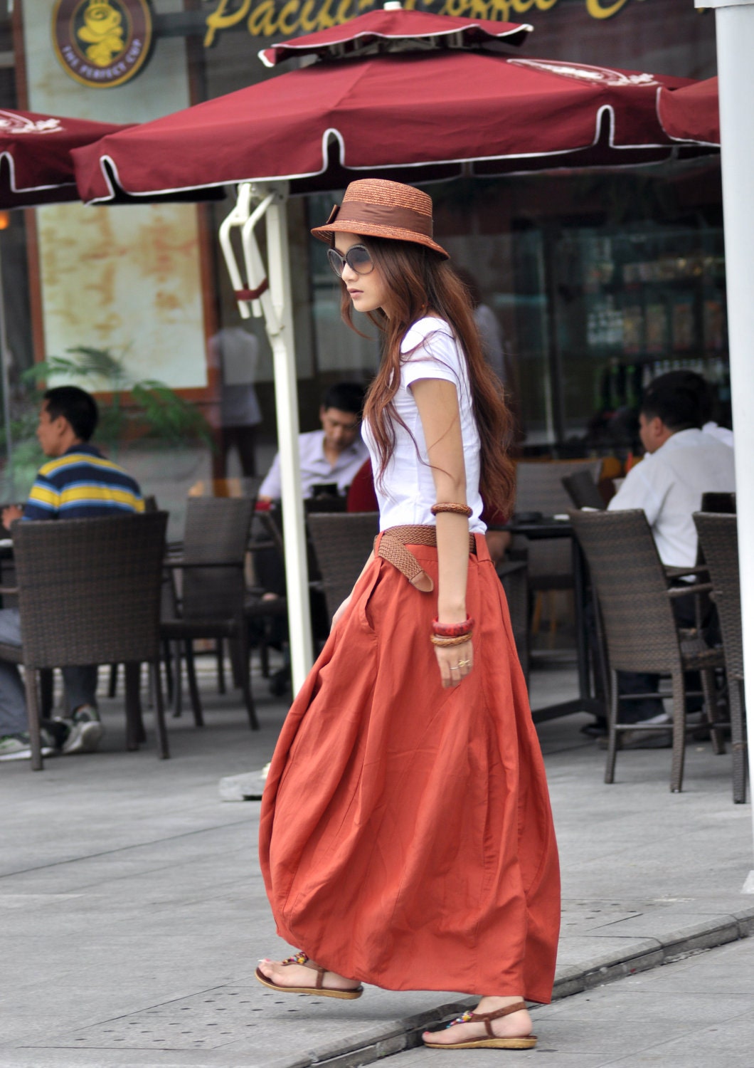 Maxi Skirt Lagenlook Sexy Bud Long Skirt in Dark Orange - NC023