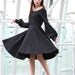 Black Big Sweep Long Puff Sleeve Dress for Women -Custom Made - NC213
