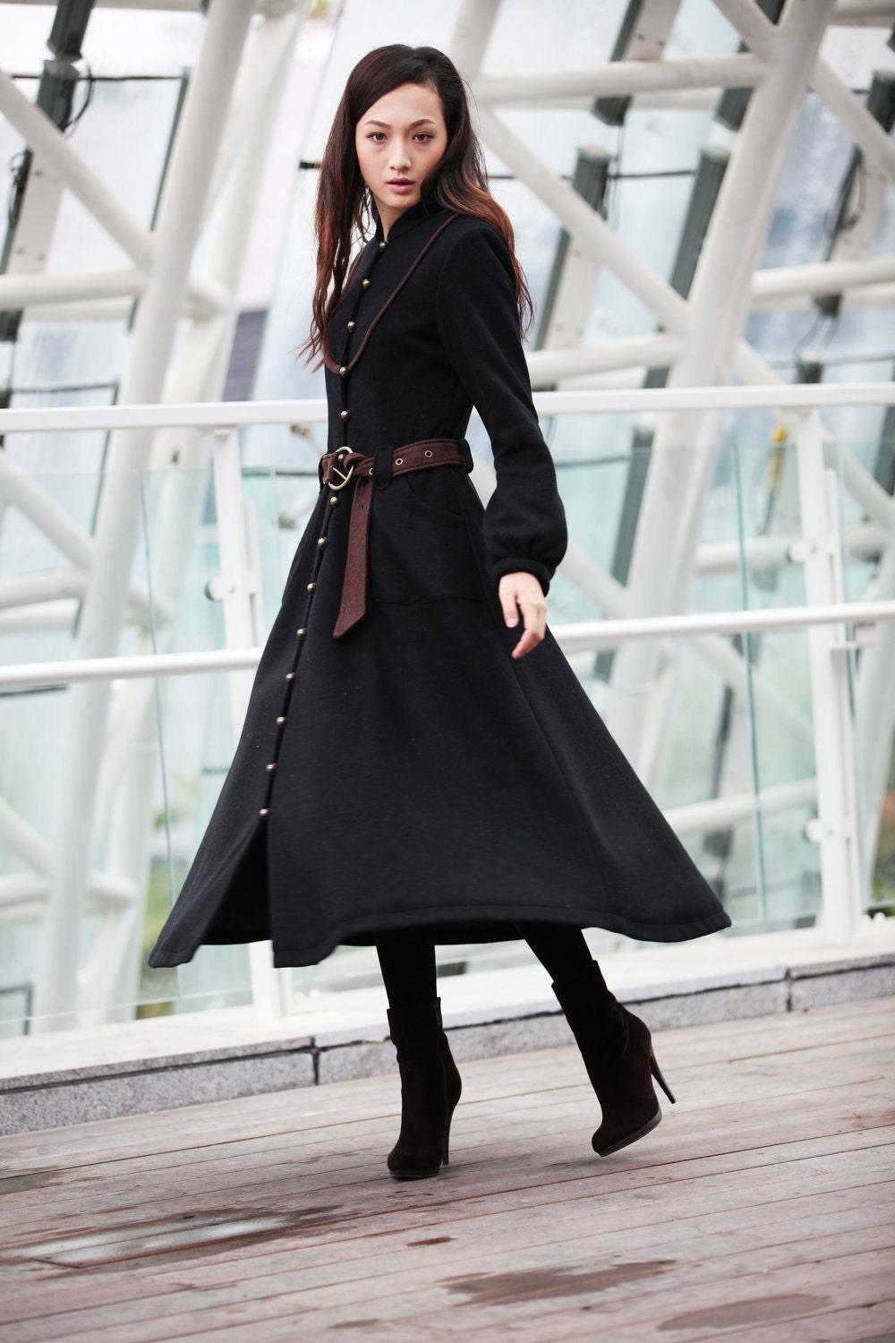 Winter Coat Black Coat Long Wool Coat  Winter Jacket Long Sleeve Cashmere Coat / Fast Shipping- NC202