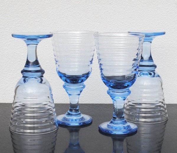 Vintage Libbey Drinking Glasses Blue Ribbed By Vintageeclecticity 2303