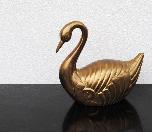 Vintage Brass Swan, Art Nouveau Decor Figurine Statue, Solid Heavy Doorstop or Bookend