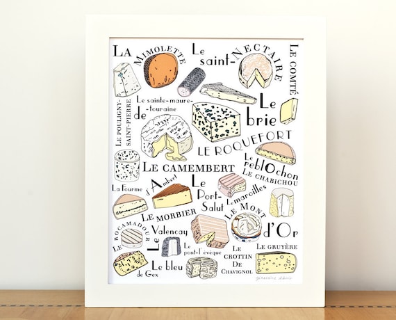 French Kitchen Art home decor - Art Print 'French Cheeses' 8x10 art print Typographic print Gourmet cheese lover