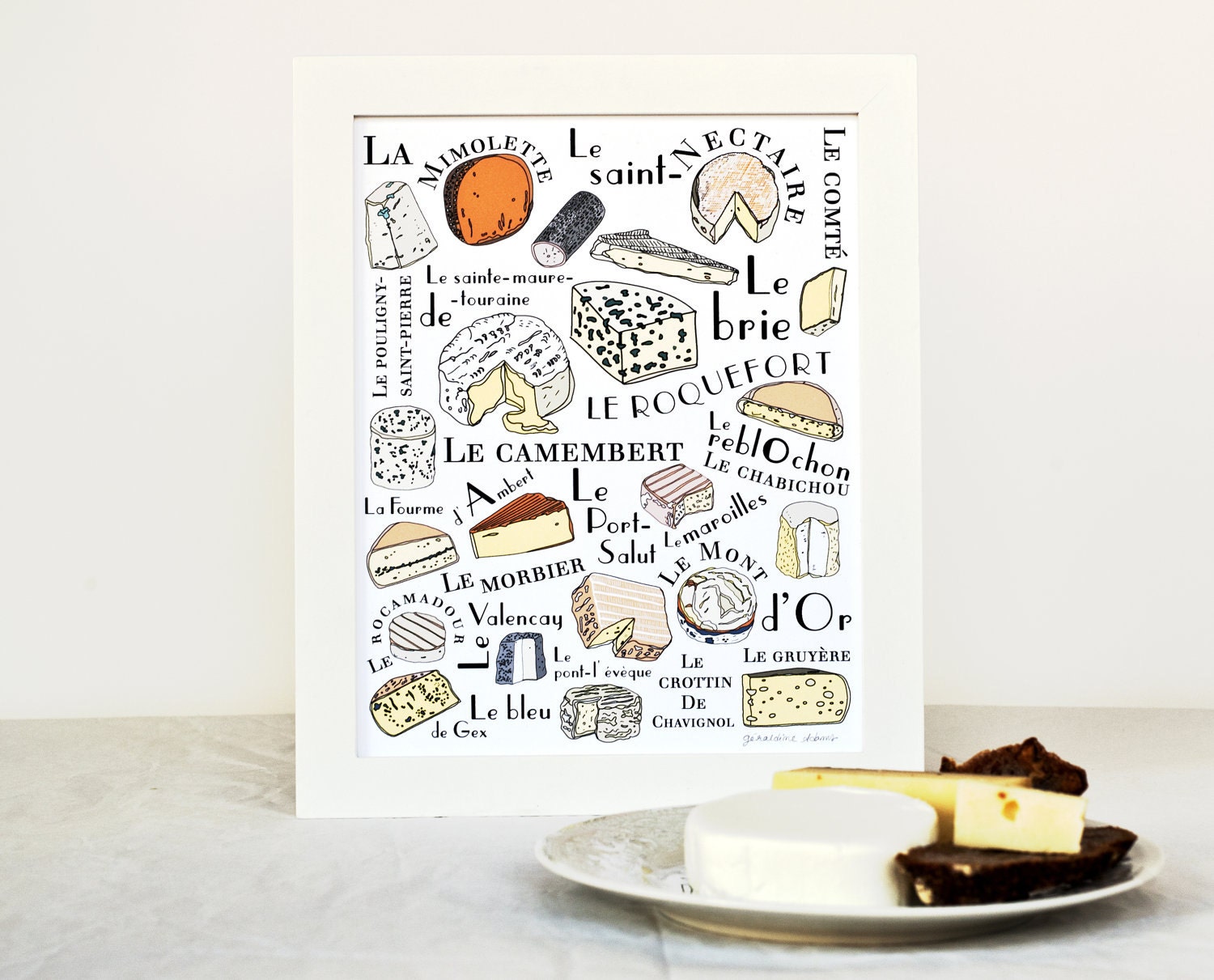 French Kitchen Art home decor - Art Print 'French Cheeses' 8x10 art print Typographic print Gourmet cheese lover