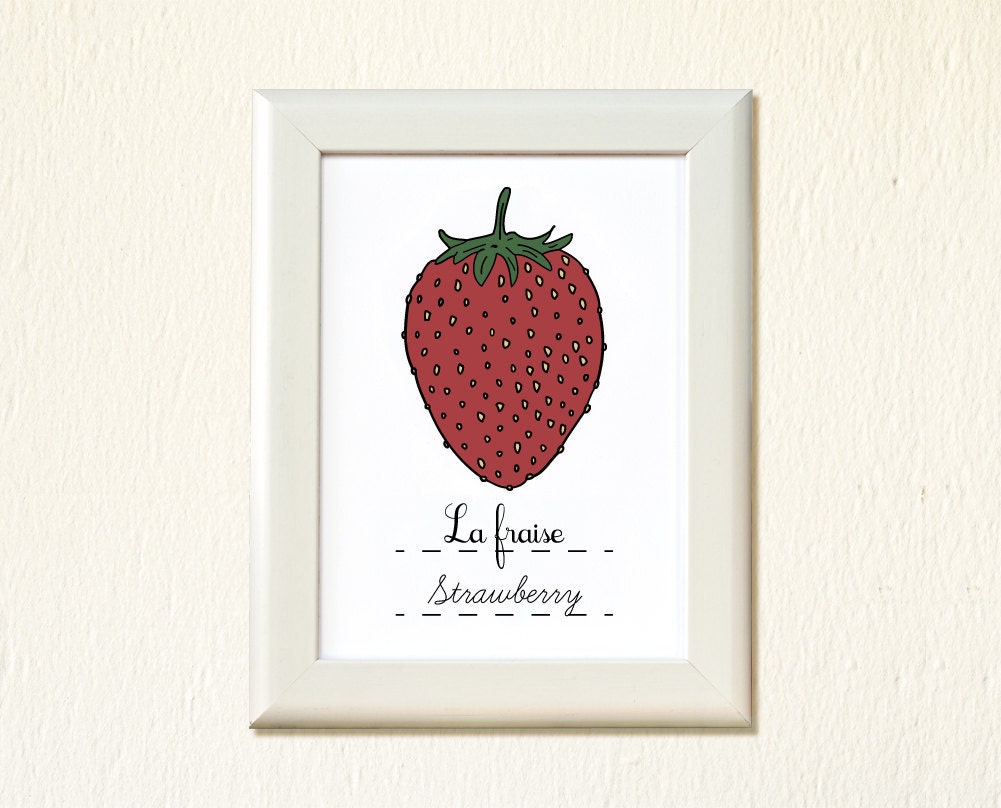 French Nursery Art Red Strawberry 5x7 Print Baby girl - Spring Fruits Series Botanical Chart Nature Food Home decor