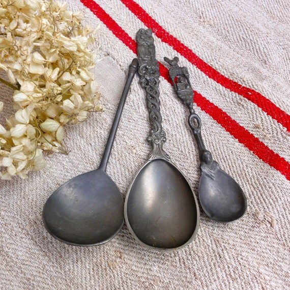 Decorative Pewter Spoons Dutch Antique Decorative by oldamsterdam
