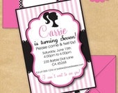 Vintage Barbie inspired Deluxe Birthday Party INVITATION with Envelope Labels & Envelope Template - DIGITAL files only -Print yourself