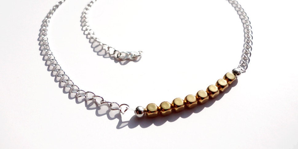 Bead Row Necklace / Gold & Silver / Curb Chain
