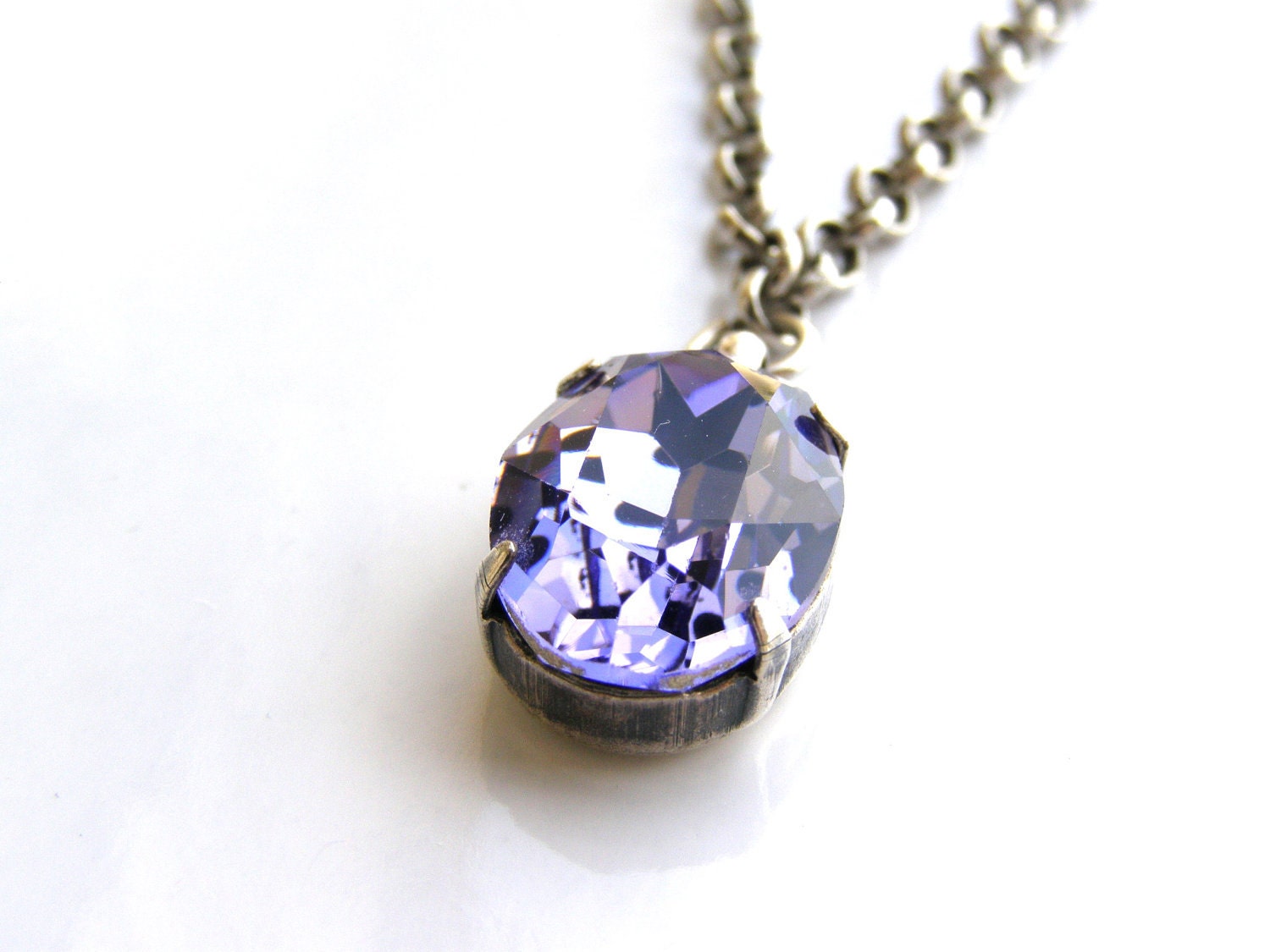 Amethyst Necklace. Purple Amethyst Swarovski Crystal Pendant On A Chain Necklace.
