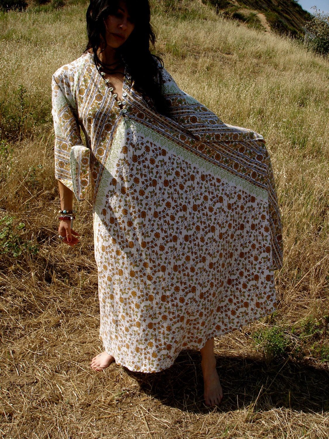 Sunshine Sunflowers Bohemian Handmade Maxi Dress One of a Kind