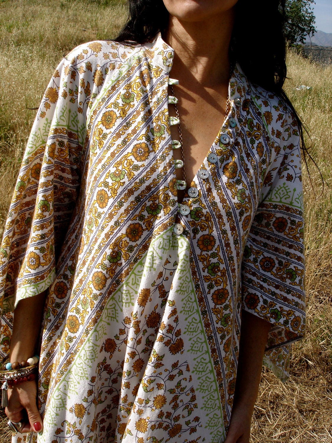Sunshine Sunflowers Bohemian Handmade Maxi Dress One of a Kind