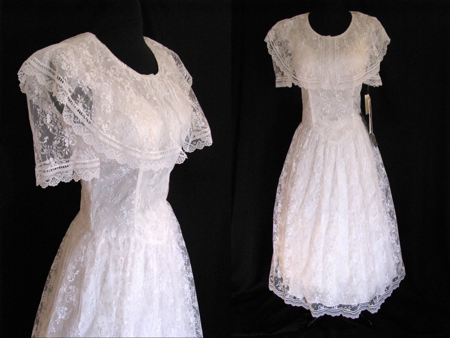 Vintage 1980s Jessica McClintock Gunne Sax White Lace Formal Dress - NWT Prom Wedding Size S Small