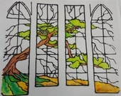 Stain Glass Tree Panels   Window  Cling Made To Order - smorgane2u
