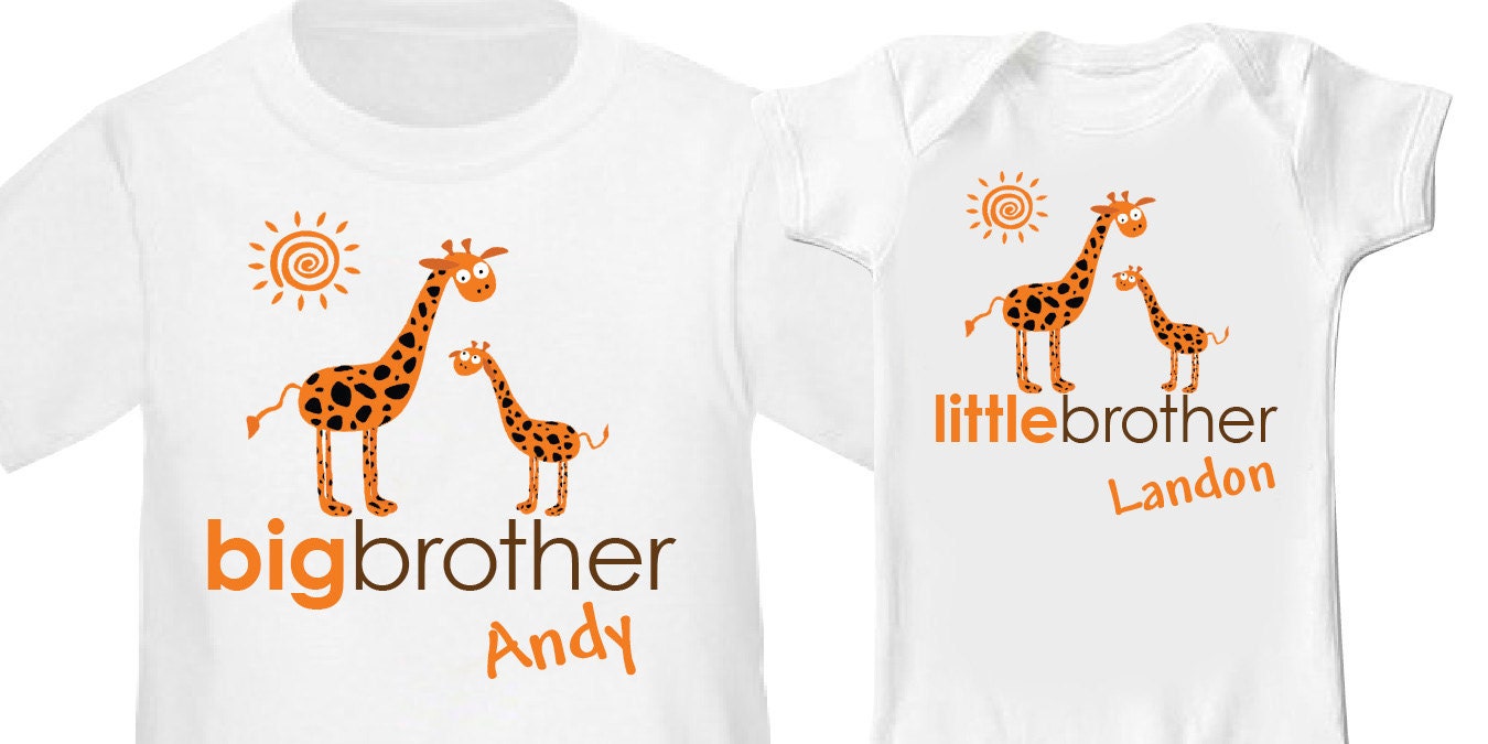 Giraffe Big Brother Shirt & Giraffe Little Brother Shirt - 2 Personalized Giraffe Sibling Shirts