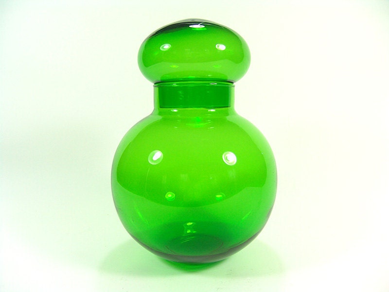 Vintage Green Round Glass Decanter Jar with Top