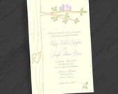 Pale Lovebirds Invitations for Wedding/Shower/Engagement/Rehearsal Dinner/Your Special Event (Shown in Pastels Purple/Green/Ivory)