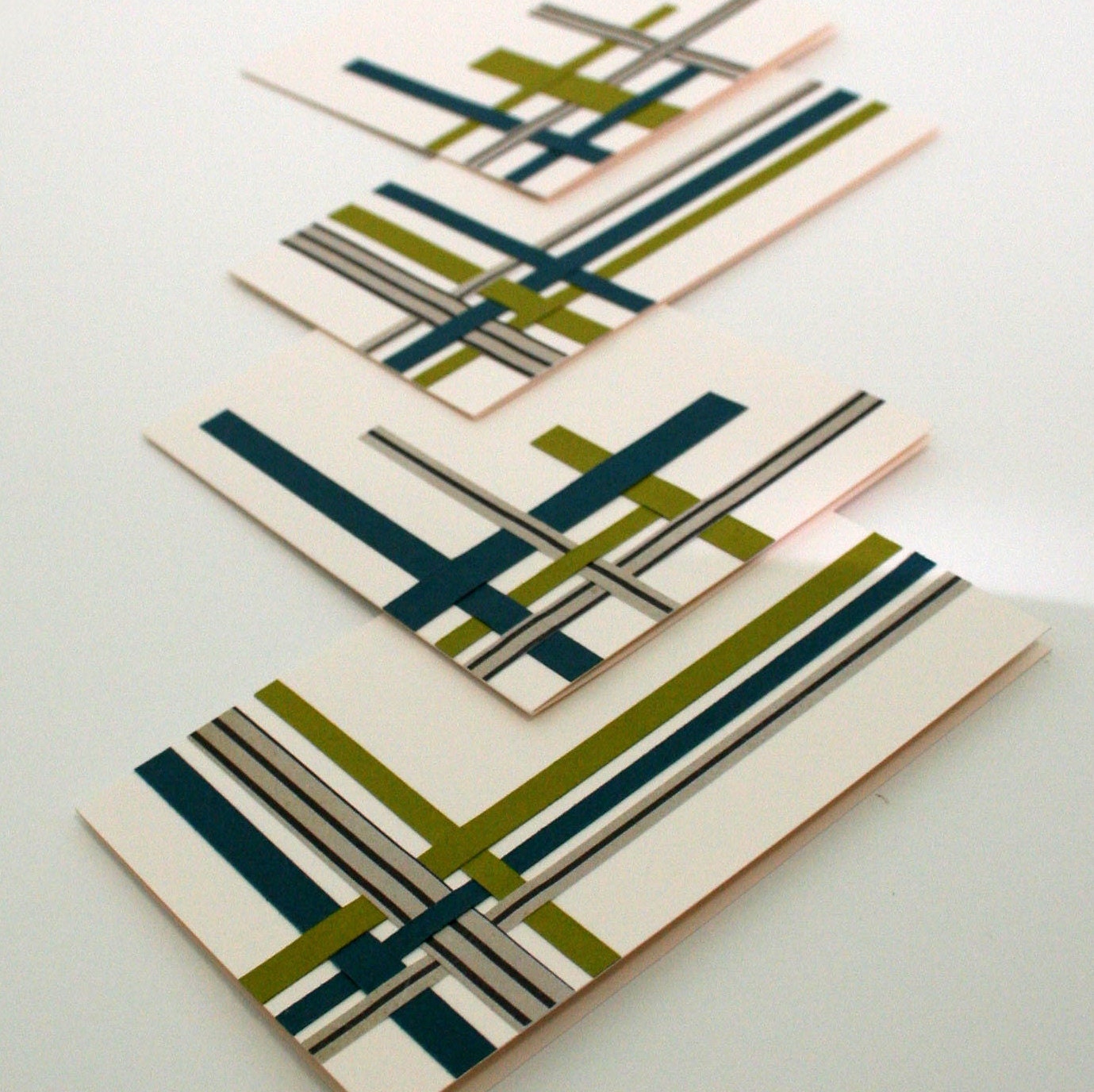 Modern Circuit Set of 4 Woven Paper Blank Cards (A2 size- 3-1/2x5) in Olive, Teal, and Black for Him - TheOwlandtheEnvelope