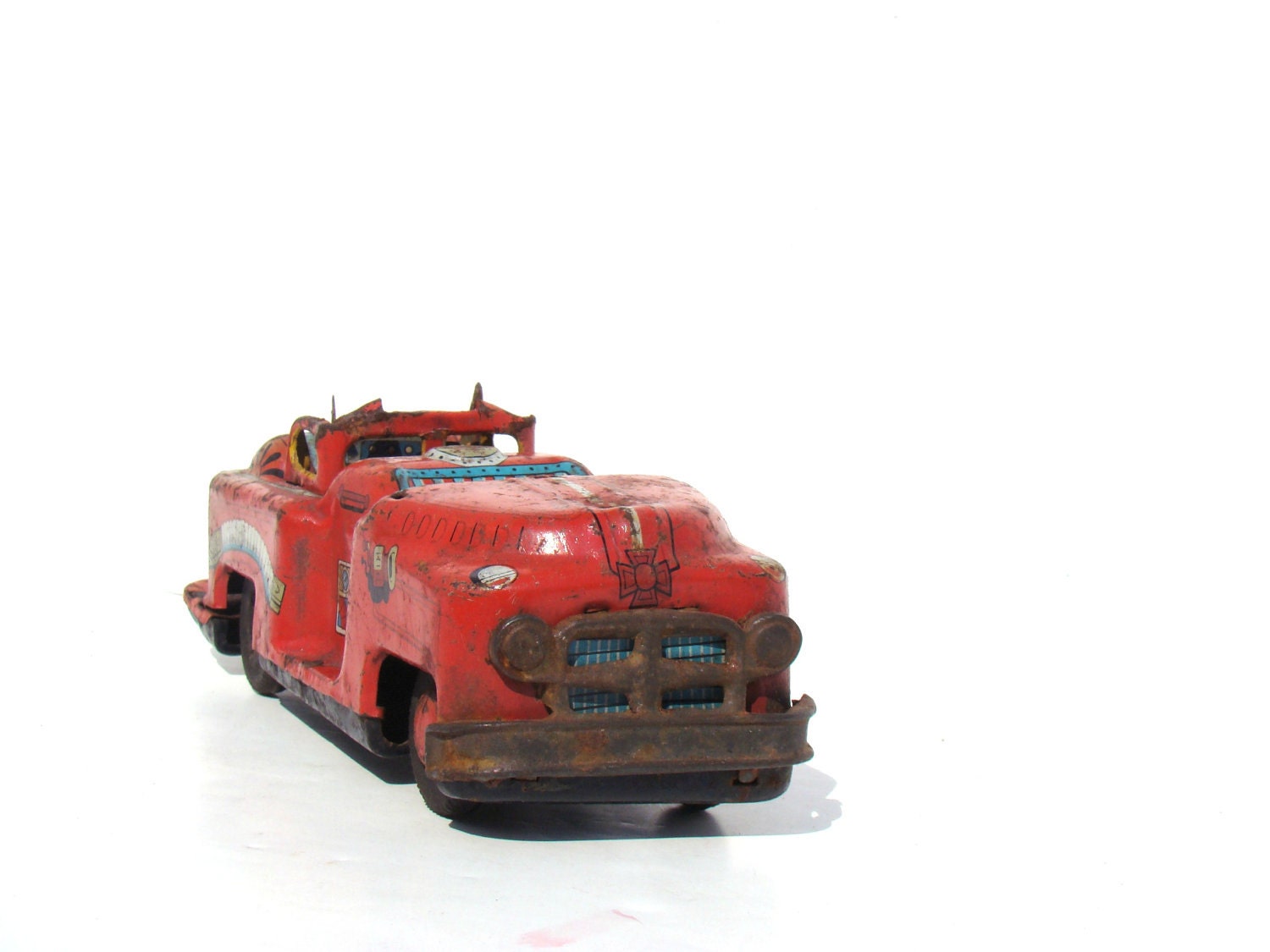 Toy Firetruck - Vintage Metal Toy - Rustic Home Decor