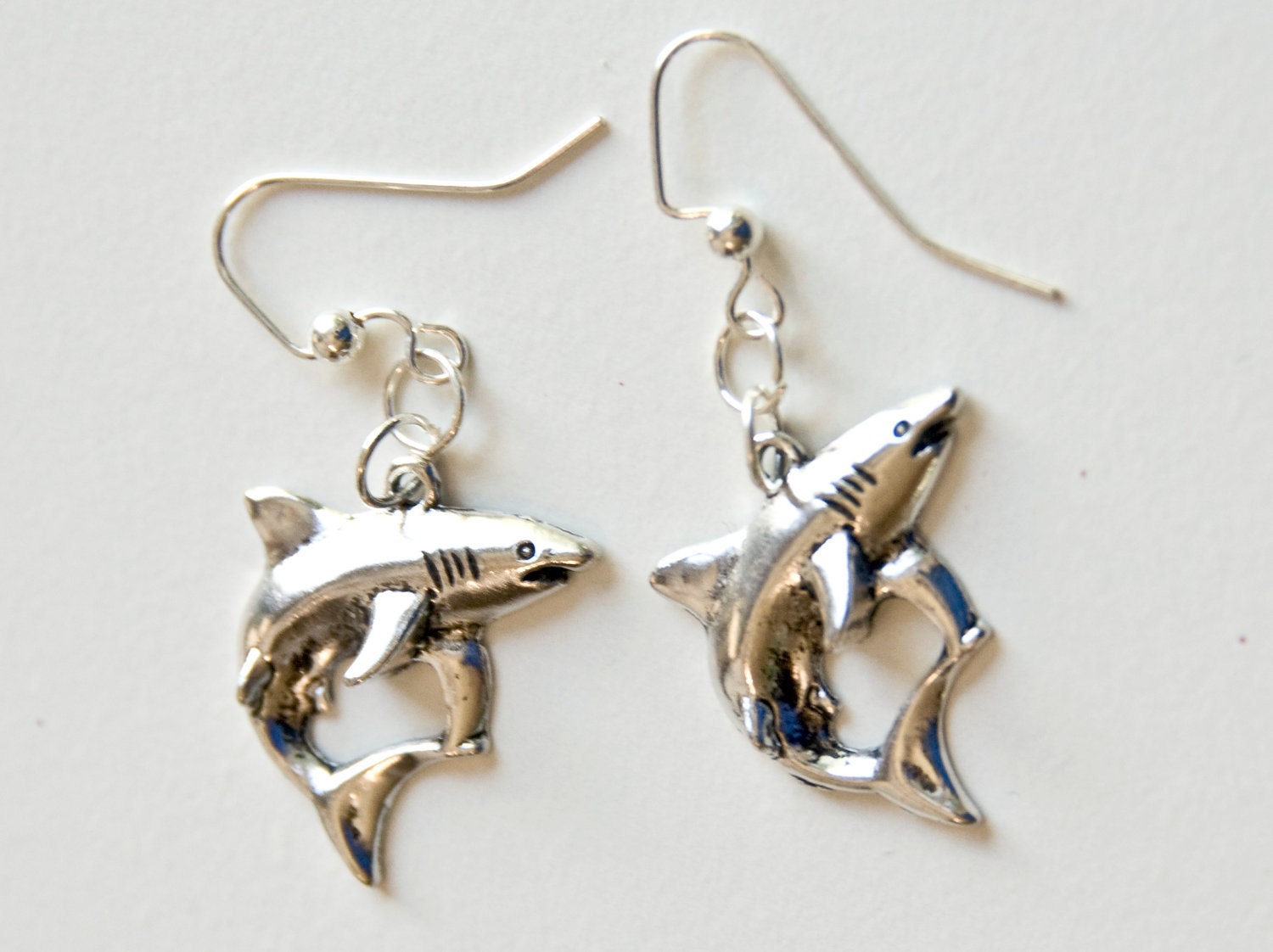 Shark Earrings Silver Nautical 10% of sale will be donated to Sea Shepherd Conservation Society
