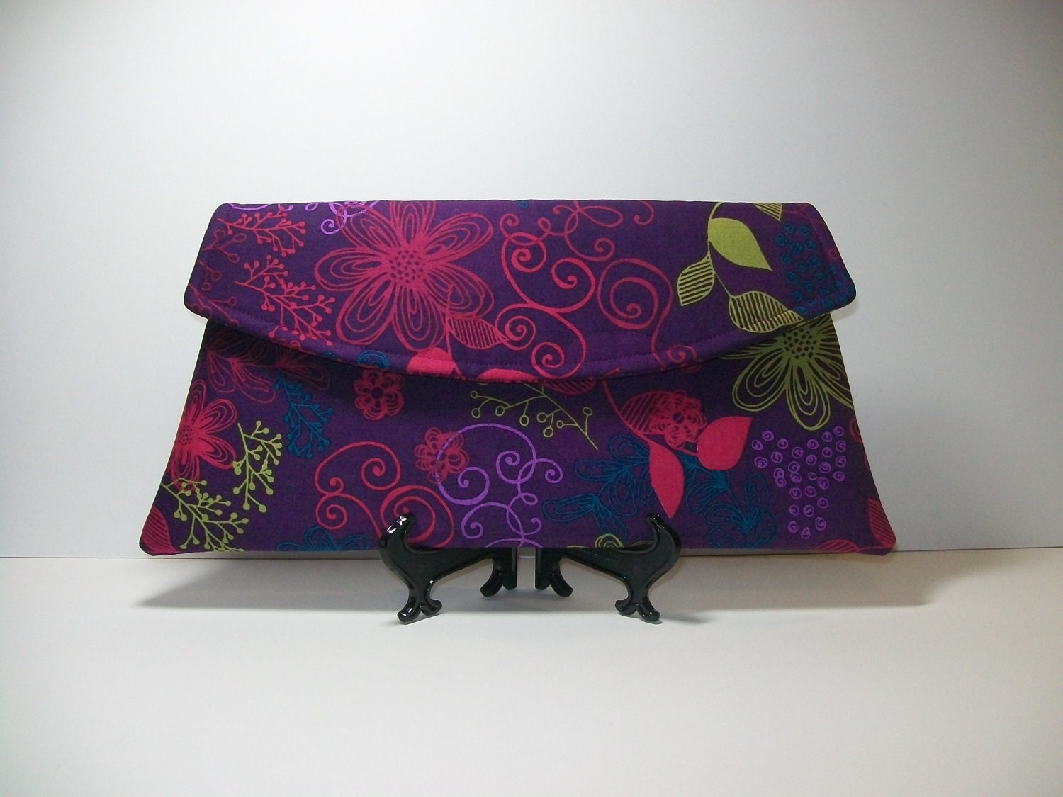 Classic Angled Clutch in Purples, Pink, Teal and Green Floral
