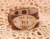 Spoon Bracelet Hand stamped Distressed Leather Bracelet Cuff You are my Sunshine
