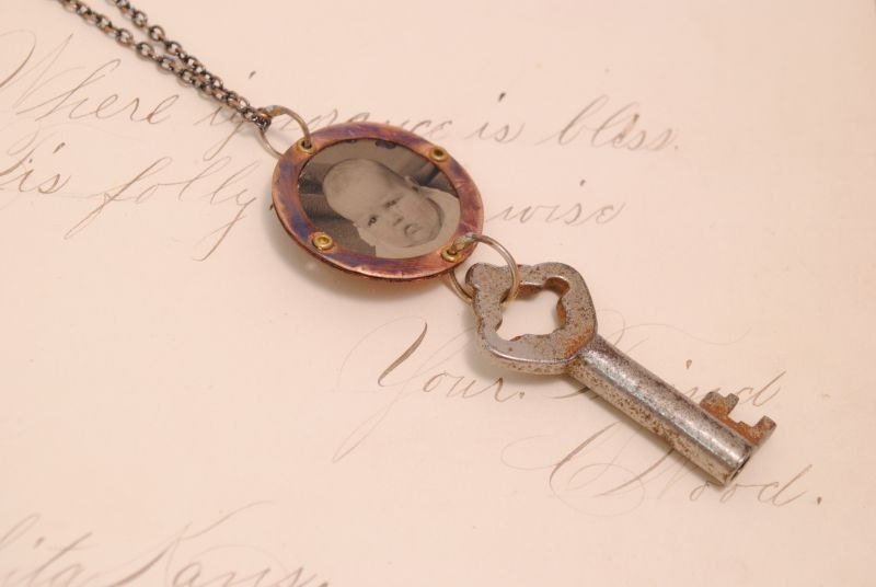 Necklace TinType Skeleton Key Chubby Baby