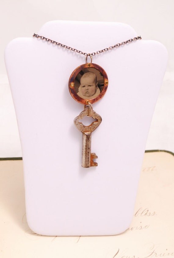 Necklace TinType Skeleton Key Chubby Baby