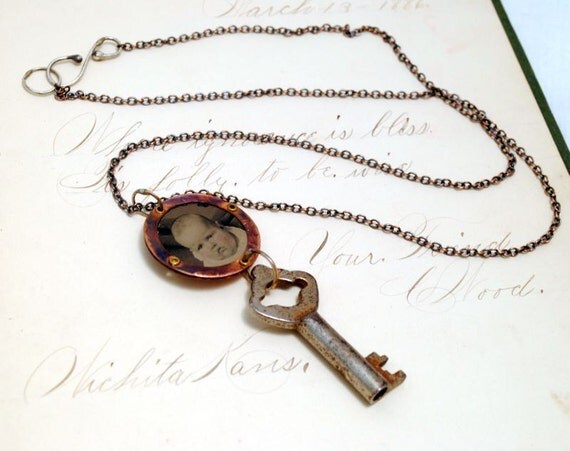Necklace TinType Skeleton Key Chubby Baby