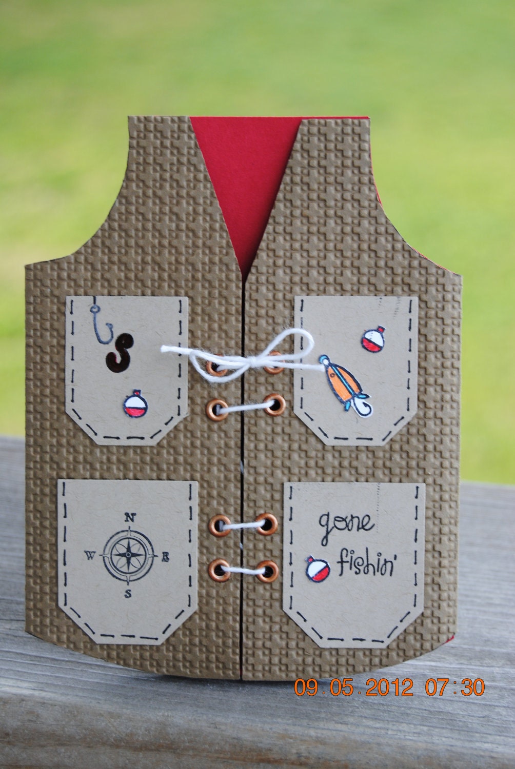 Handcrafted Masculine Fishing Vest Father's Day, Birthday, Love,Thinking of You Card