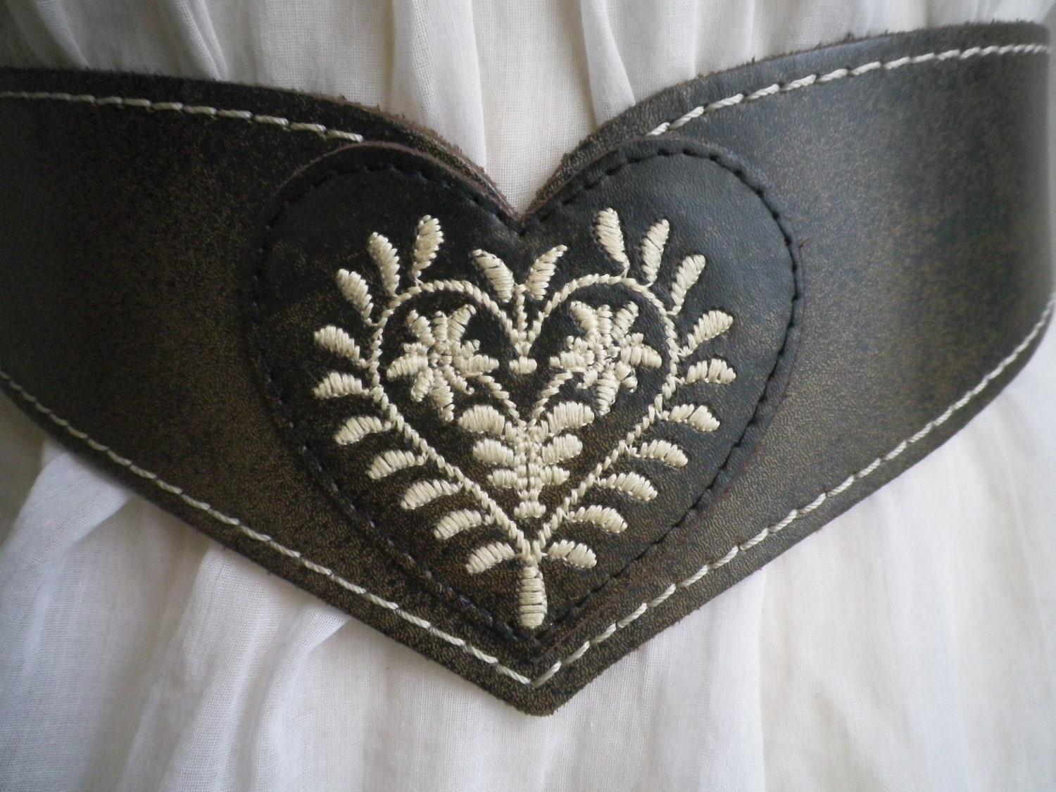 vintage, leather embroiderd heart